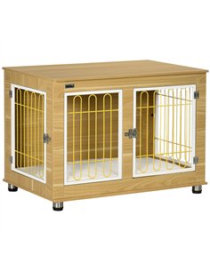 PawHut Dog Crate Furniture, Dog Cage End Table. with Soft Cushion, Double Door - Oak Tone