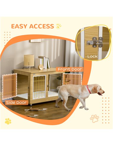 PawHut Dog Crate Furniture, Dog Cage End Table. with Soft Cushion, Double Door - Oak Tone