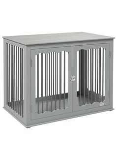 PawHut Dog Crate, End Table, with Three Doors, Locks, Latches for Large Dogs, Indoor Use - Grey