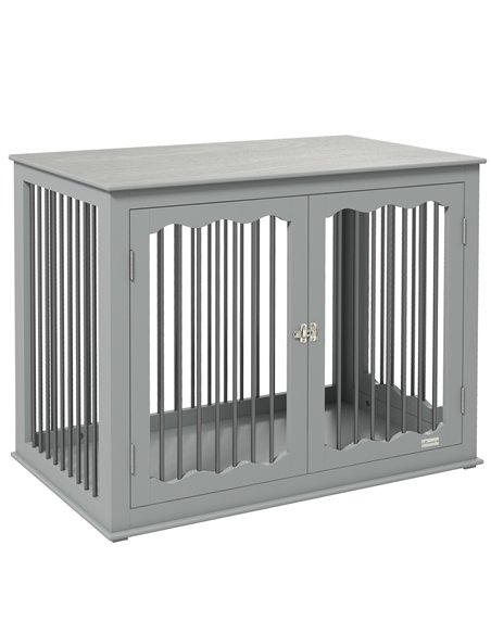 PawHut Dog Crate, End Table, with Three Doors, Locks, Latches for Large Dogs, Indoor Use - Grey - pic 141815 | FastDaddyshop