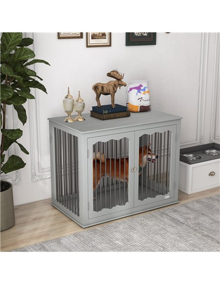 PawHut Dog Crate, End Table, with Three Doors, Locks, Latches for Large Dogs, Indoor Use - Grey - pic 141816 | FastDaddyshop