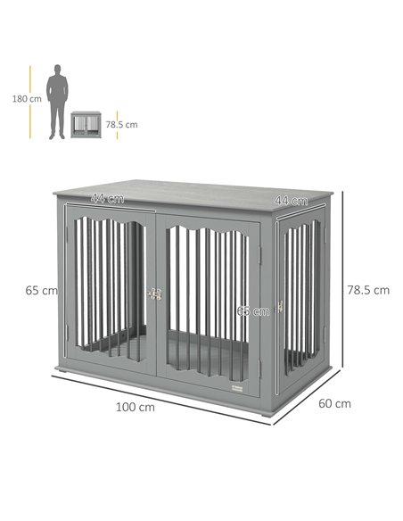 PawHut Dog Crate, End Table, with Three Doors, Locks, Latches for Large Dogs, Indoor Use - Grey - pic 141817 | FastDaddyshop