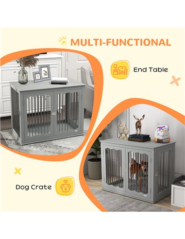 PawHut Dog Crate, End Table, with Three Doors, Locks, Latches for Large Dogs, Indoor Use - Grey