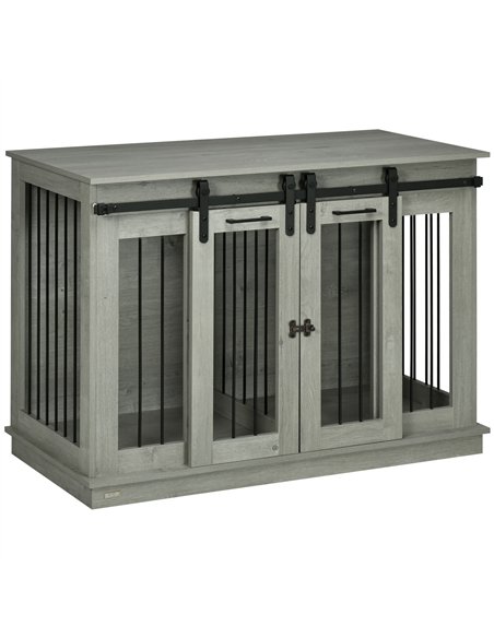 PawHut Dog Crate Furniture for Large Dogs, Double Dog Cage for Small Dogs, with Divider - Grey - pic 141824 | FastDaddyshop
