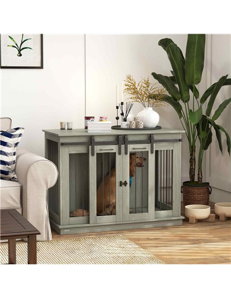 PawHut Dog Crate Furniture for Large Dogs, Double Dog Cage for Small Dogs, with Divider - Grey - pic 141825 | FastDaddyshop