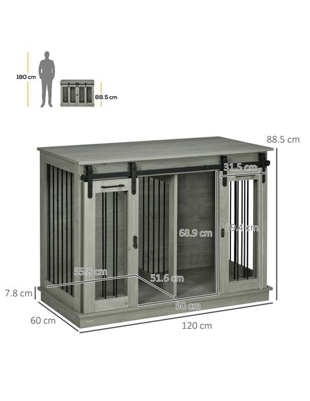 PawHut Dog Crate Furniture for Large Dogs, Double Dog Cage for Small Dogs, with Divider - Grey - pic 141826 | FastDaddyshop