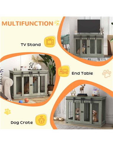 PawHut Dog Crate Furniture for Large Dogs, Double Dog Cage for Small Dogs, with Divider - Grey