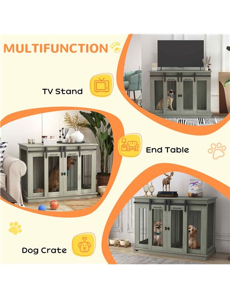 PawHut Dog Crate Furniture for Large Dogs, Double Dog Cage for Small Dogs, with Divider - Grey - pic 141827 | FastDaddyshop