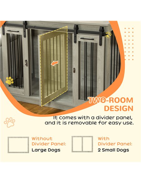 PawHut Dog Crate Furniture for Large Dogs, Double Dog Cage for Small Dogs, with Divider - Grey - pic 141828 | FastDaddyshop