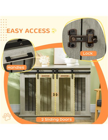 PawHut Dog Crate Furniture for Large Dogs, Double Dog Cage for Small Dogs, with Divider - Grey