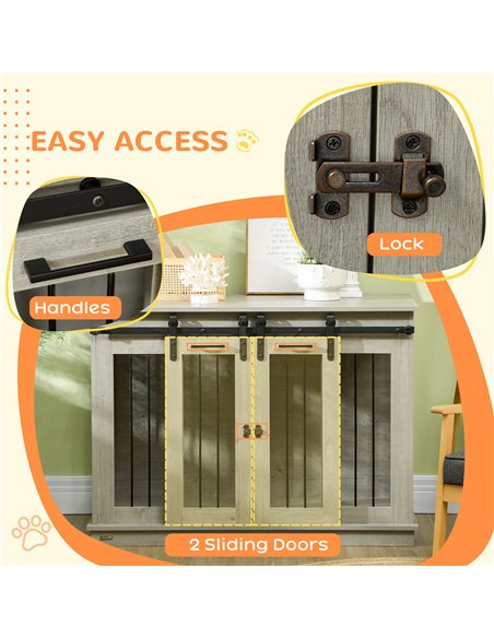 PawHut Dog Crate Furniture for Large Dogs, Double Dog Cage for Small Dogs, with Divider - Grey - pic 141829 | FastDaddyshop