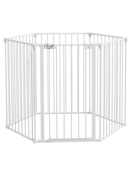 PawHut 6 Panels Foldable Dog Playpen, Puppy Pen Crate with Door - White - pic 141842 | FastDaddyshop