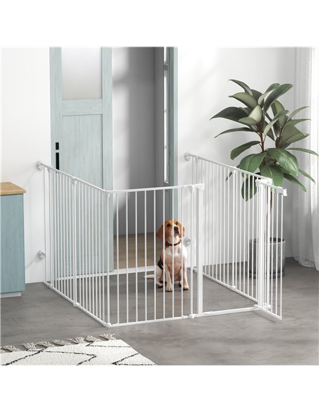 PawHut 6 Panels Foldable Dog Playpen, Puppy Pen Crate with Door - White - pic 141843 | FastDaddyshop
