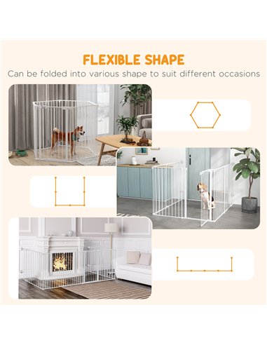 PawHut 6 Panels Foldable Dog Playpen, Puppy Pen Crate with Door - White