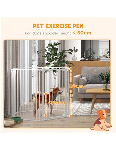 PawHut 6 Panels Foldable Dog Playpen, Puppy Pen Crate with Door - White