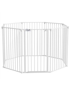 PawHut 2 in 1 8 Panels Dog Pen, Safety Gate, with Lockable Door, for Medium Dogs - White