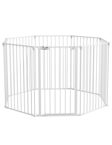 PawHut 2 in 1 8 Panels Dog Pen, Safety Gate, with Lockable Door, for Medium Dogs - White - pic 141851 | FastDaddyshop