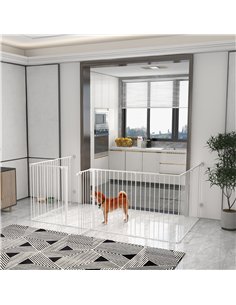PawHut 2 in 1 8 Panels Dog Pen, Safety Gate, with Lockable Door, for Medium Dogs - White 2
