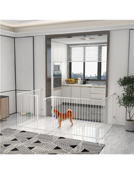PawHut 2 in 1 8 Panels Dog Pen, Safety Gate, with Lockable Door, for Medium Dogs - White - pic 141852 | FastDaddyshop