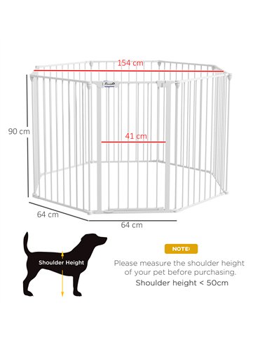 PawHut 2 in 1 8 Panels Dog Pen, Safety Gate, with Lockable Door, for Medium Dogs - White