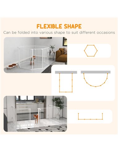 PawHut 2 in 1 8 Panels Dog Pen, Safety Gate, with Lockable Door, for Medium Dogs - White
