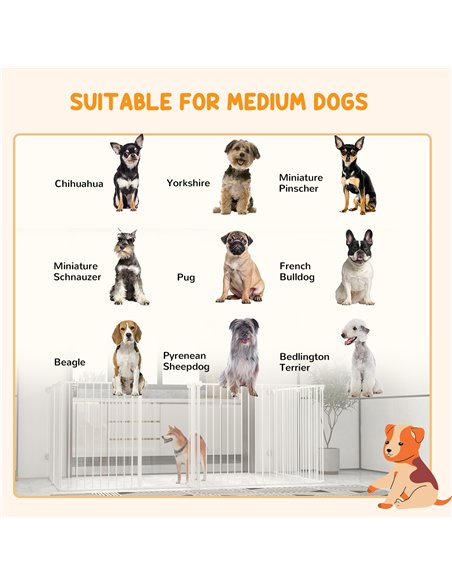 PawHut 2 in 1 8 Panels Dog Pen, Safety Gate, with Lockable Door, for Medium Dogs - White - pic 141857 | FastDaddyshop