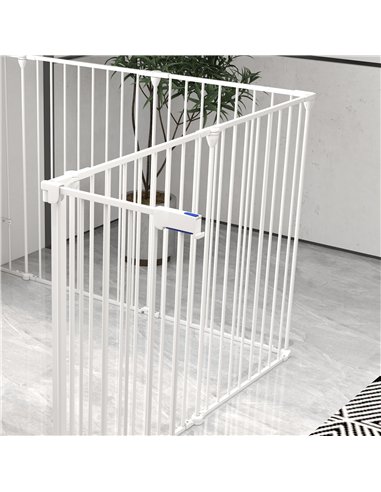 PawHut 2 in 1 8 Panels Dog Pen, Safety Gate, with Lockable Door, for Medium Dogs - White