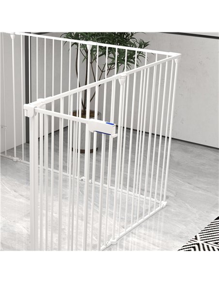 PawHut 2 in 1 8 Panels Dog Pen, Safety Gate, with Lockable Door, for Medium Dogs - White - pic 141858 | FastDaddyshop