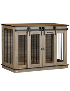 PawHut Dog Crate Furniture for Large Dogs, Double Dog Cage for Small Dogs, with Sliding Doors - Oak Tone
