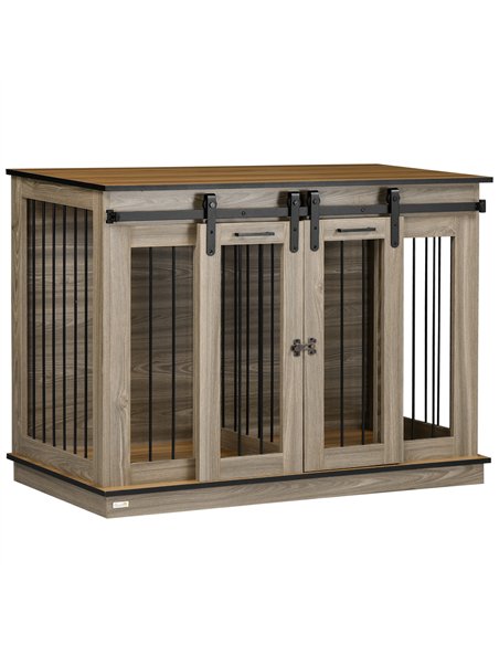 PawHut Dog Crate Furniture for Large Dogs, Double Dog Cage for Small Dogs, with Sliding Doors - Oak Tone - pic 141860 | FastDaddyshop