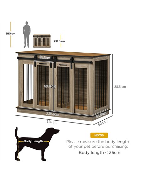 PawHut Dog Crate Furniture for Large Dogs, Double Dog Cage for Small Dogs, with Sliding Doors - Oak Tone - pic 141862 | FastDaddyshop