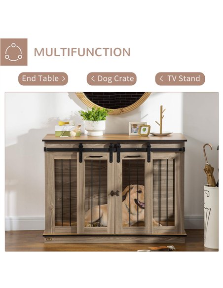 PawHut Dog Crate Furniture for Large Dogs, Double Dog Cage for Small Dogs, with Sliding Doors - Oak Tone - pic 141863 | FastDaddyshop