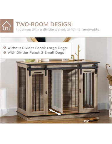 PawHut Dog Crate Furniture for Large Dogs, Double Dog Cage for Small Dogs, with Sliding Doors - Oak Tone