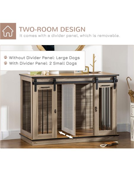 PawHut Dog Crate Furniture for Large Dogs, Double Dog Cage for Small Dogs, with Sliding Doors - Oak Tone - pic 141864 | FastDaddyshop
