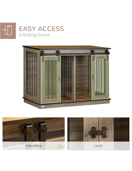 PawHut Dog Crate Furniture for Large Dogs, Double Dog Cage for Small Dogs, with Sliding Doors - Oak Tone - pic 141865 | FastDaddyshop
