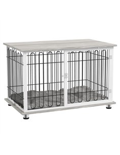 PawHut Indoor Dog Crate Furniture, Side End Table, with Soft Washable Cushion, Lockable Doors, for Large Dogs