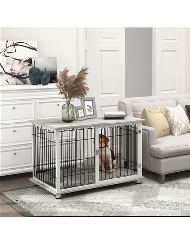 PawHut Indoor Dog Crate Furniture, Side End Table, with Soft Washable Cushion, Lockable Doors, for Large Dogs