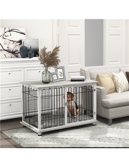 PawHut Indoor Dog Crate Furniture, Side End Table, with Soft Washable Cushion, Lockable Doors, for Large Dogs - pic 141870 | FastDaddyshop