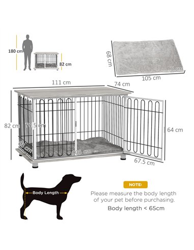 PawHut Indoor Dog Crate Furniture, Side End Table, with Soft Washable Cushion, Lockable Doors, for Large Dogs