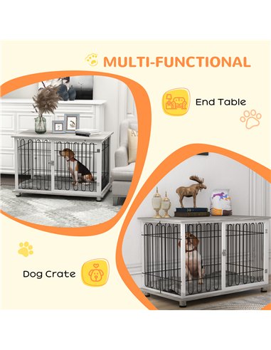 PawHut Indoor Dog Crate Furniture, Side End Table, with Soft Washable Cushion, Lockable Doors, for Large Dogs