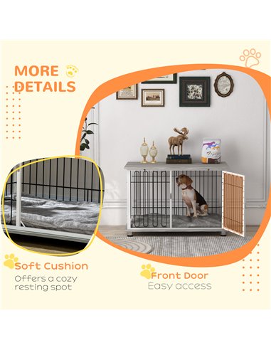 PawHut Indoor Dog Crate Furniture, Side End Table, with Soft Washable Cushion, Lockable Doors, for Large Dogs
