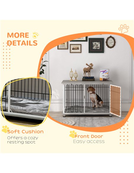 PawHut Indoor Dog Crate Furniture, Side End Table, with Soft Washable Cushion, Lockable Doors, for Large Dogs - pic 141874 | FastDaddyshop