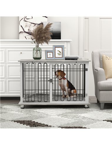 PawHut Indoor Dog Crate Furniture, Side End Table, with Soft Washable Cushion, Lockable Doors, for Large Dogs