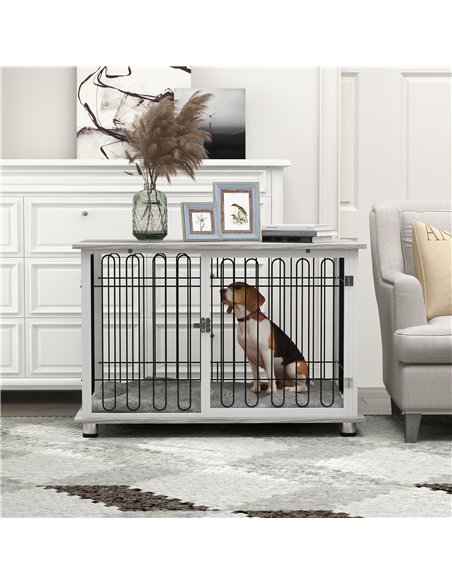 PawHut Indoor Dog Crate Furniture, Side End Table, with Soft Washable Cushion, Lockable Doors, for Large Dogs - pic 141877 | FastDaddyshop