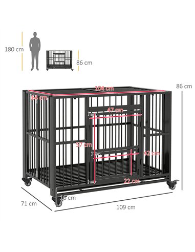 PawHut 43" Heavy Duty Dog Crate, Foldable Dog Cage, with Openable Top, Locks, Removable Tray, Wheels - Black