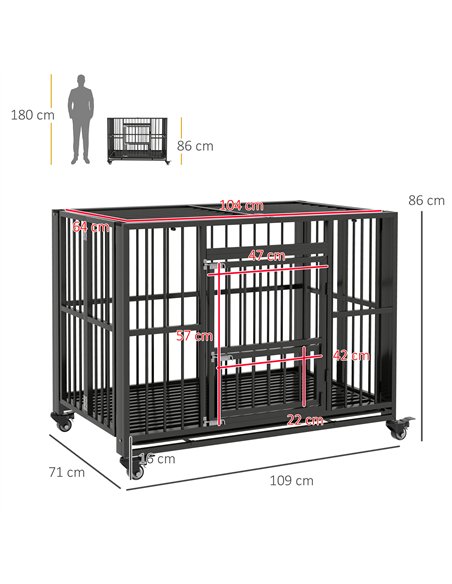 PawHut 43" Heavy Duty Dog Crate, Foldable Dog Cage, with Openable Top, Locks, Removable Tray, Wheels - Black - pic 141880 | FastDaddyshop