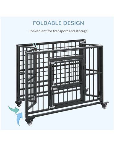 PawHut 43" Heavy Duty Dog Crate, Foldable Dog Cage, with Openable Top, Locks, Removable Tray, Wheels - Black