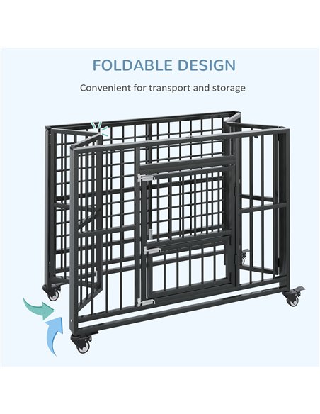 PawHut 43" Heavy Duty Dog Crate, Foldable Dog Cage, with Openable Top, Locks, Removable Tray, Wheels - Black - pic 141882 | FastDaddyshop