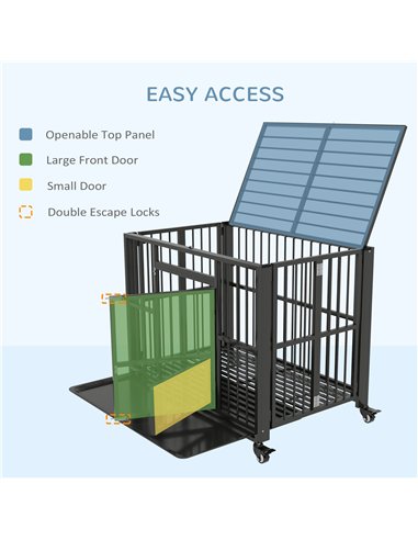 PawHut 43" Heavy Duty Dog Crate, Foldable Dog Cage, with Openable Top, Locks, Removable Tray, Wheels - Black