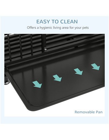 PawHut 43" Heavy Duty Dog Crate, Foldable Dog Cage, with Openable Top, Locks, Removable Tray, Wheels - Black